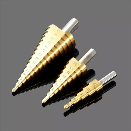 3PCS Large HSS Steel Step Cone Drill Titanium Bit Set +Hole Cutter 4-12/20/32mm