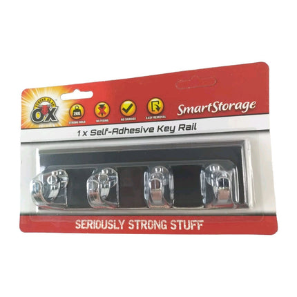 4 Hooks Key Rail Door Holder Rack Self Adhesive Wall Mounted Hanger Strong 18cm
