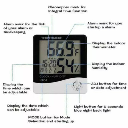Digital LCD Thermometer Hygrometer Humidity Meter Room Indoor Temperature Clock
