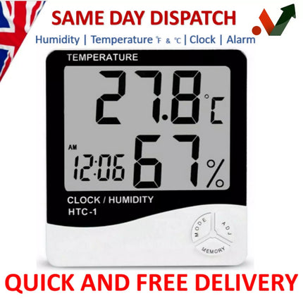 Digital LCD Thermometer Hygrometer Humidity Meter Room Indoor Temperature Clock