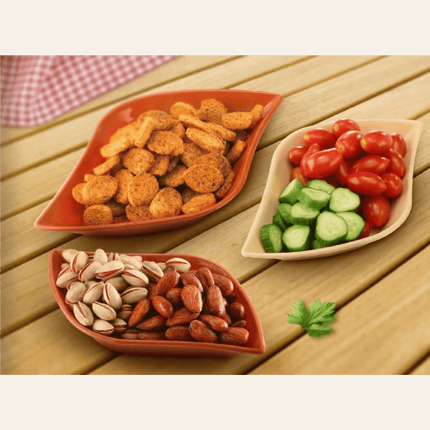 Set of 3 Plastic Leaf Shaped Snack Bowls Small Food Olive Nut Sauce Dip Dishes