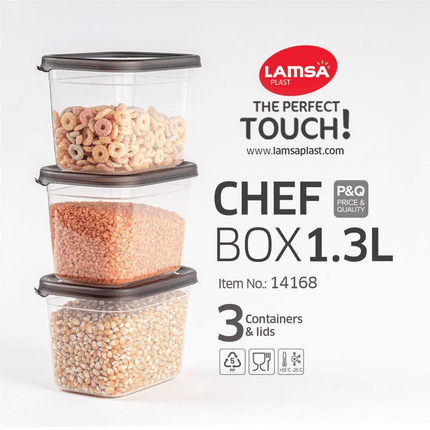 1.3L Plastic Storage Box Set of 3 Food Containers Kitchen and Pantry Organisation