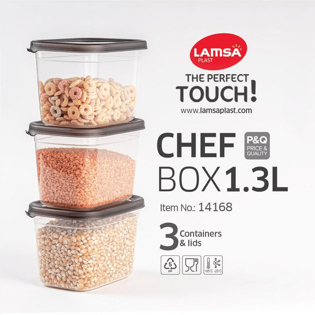 1.3L Plastic Storage Box Set of 3 Food Containers Kitchen and Pantry Organisation