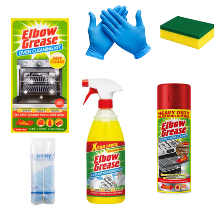 Elbow Grease Oven Cleaner for Domestic Ovens and BBQ - 500 ML Bottle - Bags, Gloves & Hob Scraper - Complete Oven cleaning kit with Elbow Grease All Purpose Degreaser 1L