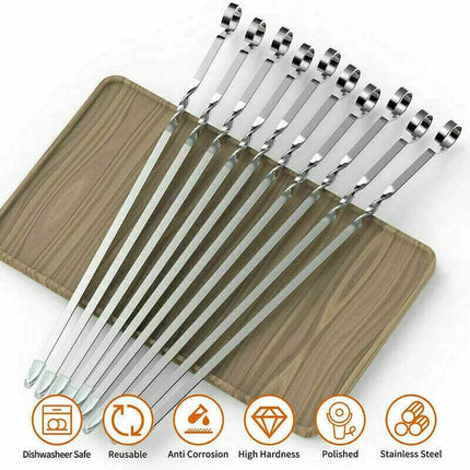 10PCS BBQ Metal Kebab Grilling Steel Sticks 35cm
