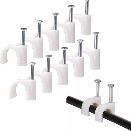 120 Pcs Round Cable 8MM White Nails Clip Wall Tacks Wire Clamps Organizing Cables