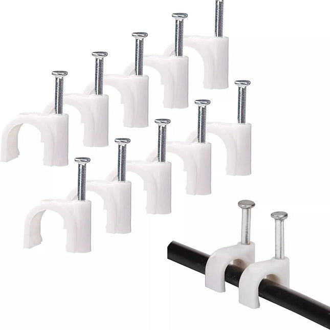 120 Pcs Round Cable 8MM White Nails Clip Wall Tacks Wire Clamps Organizing Cables