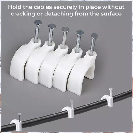 120 Pcs Round Cable 8MM White Nails Clip Wall Tacks Wire Clamps Organizing Cables