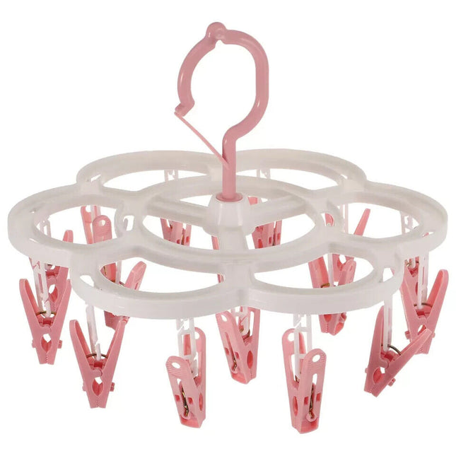 13 Clips Round Drying Rack Clothes Handle Foldable Laundry Hangers Clips 27cm