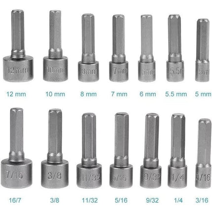 14 Pcs Nut Driver Set, 1/4'' Hex Shank Quick-Change Nut Driver Socket Kit