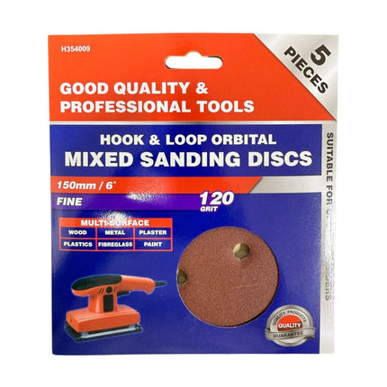 150mm / 6" Hook & Loop Mixed Sanding Discs 120 fine grit
