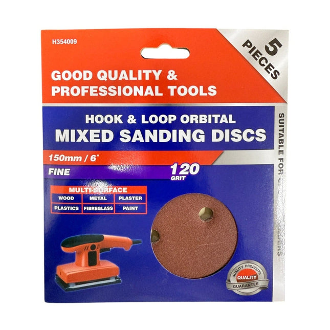 150mm / 6" Hook & Loop Mixed Sanding Discs 120 fine grit