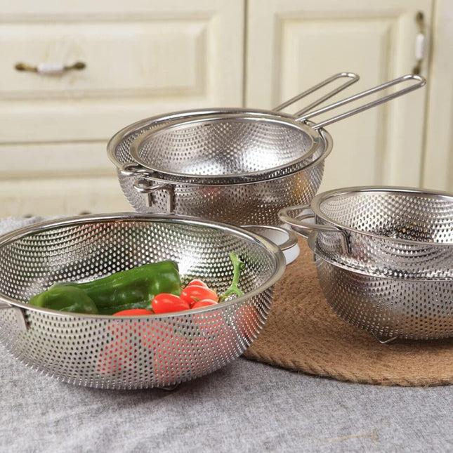 16 20 22 26 28cm Long Handle Colander Sieve Kitchen Seafood Strainer Pasta