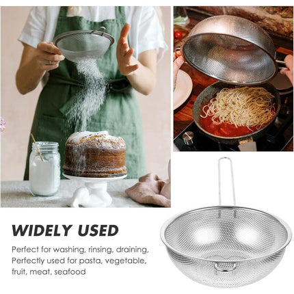 16 20 22 26 28cm Long Handle Colander Sieve Kitchen Seafood Strainer Pasta