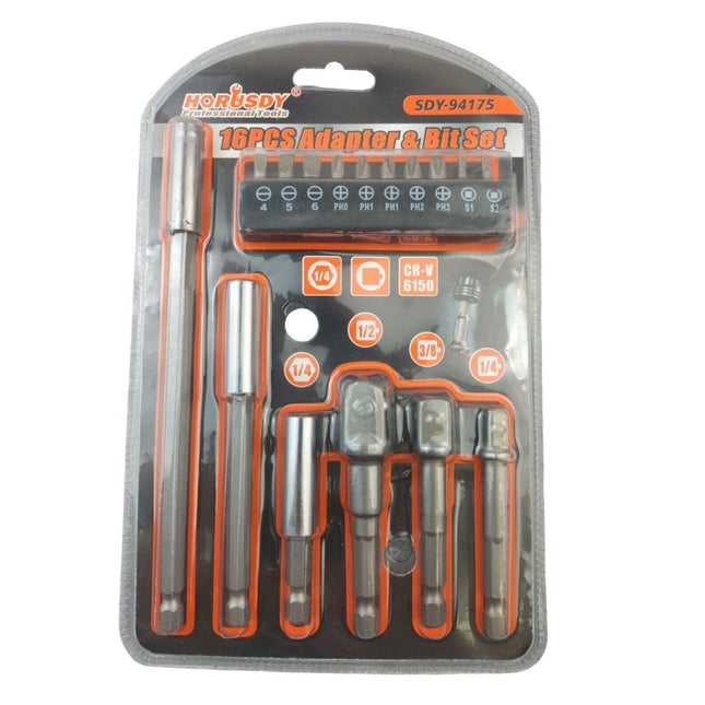 16 Piece Drive Bit and Socket Adapter Set 1/4, 3/8, 1/2