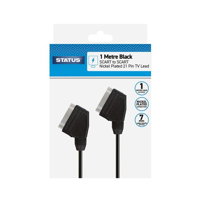 1Mtr 21 Pin Scart Nickel Plated Connectors Cable 7mm Black