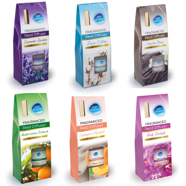 Pack of 6 Fragranced Reed Diffuser - Pink Orchid - Cashmere & Apricot - Floral Fresh -  Lavender Garden - Mediterranean Orchard - Vanilla Bean