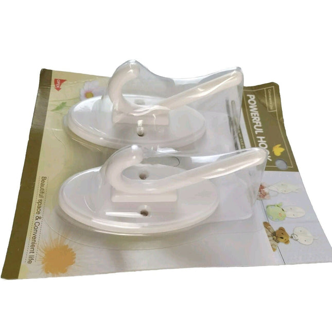2 PCs Hooks White Plastic Strong Sticky Stick On Wall Door Hang Screw Fix