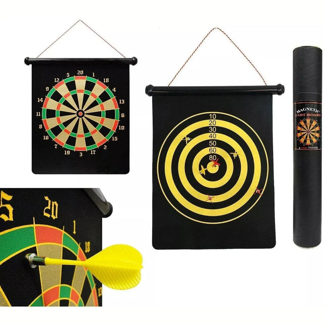 2 in1 Magnetic Dartboard Roll Up 3 Magnet Darts Game Dart Board Double Sided Fun