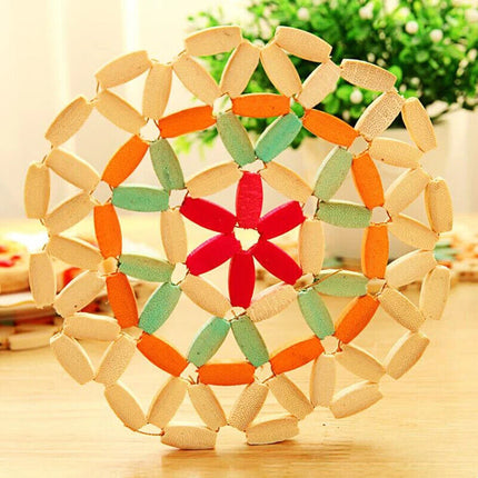 2 x Faux Wooden Beaded Colourful Hot Pad Mat Trivets Round 15cm