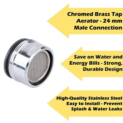 2 x Tap Aerator 24mm Male Anti Splash Water Saver Chromed Brass Spout Filter