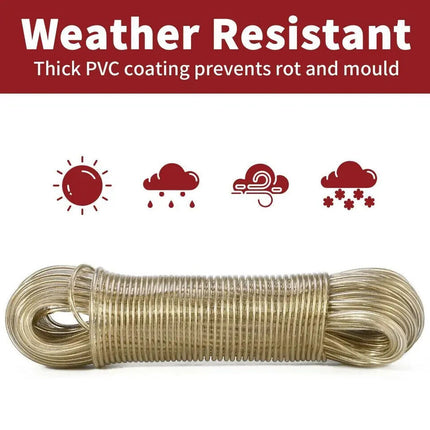 20m Washing Line Rope Strong Steel Core Laundry Clothes Lines