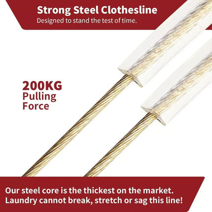 20m Washing Line Rope Strong Steel Core Laundry Clothes Lines