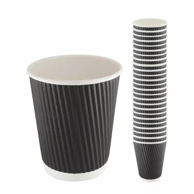 25pcs Disposable Coffee Cups 12oz Black Kraft Paper Cups For Hot & Cold Drinks