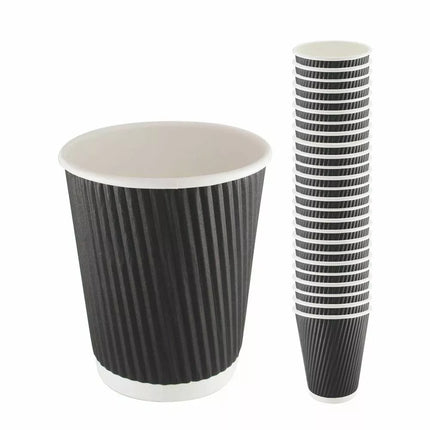 25pcs Disposable Coffee Cups 12oz Black Kraft Paper Cups For Hot & Cold Drinks