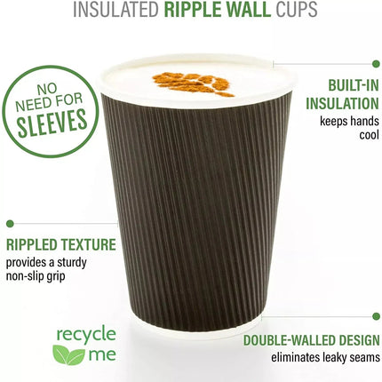 25pcs Disposable Coffee Cups 12oz Black Kraft Paper Cups For Hot & Cold Drinks