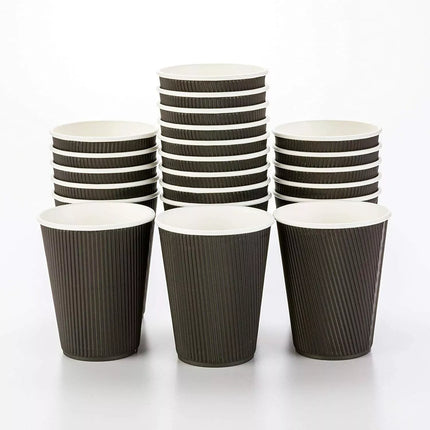 25pcs Disposable Coffee Cups 12oz Black Kraft Paper Cups For Hot & Cold Drinks