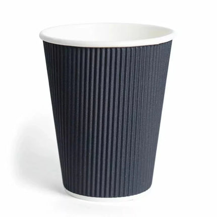25pcs Disposable Coffee Cups 12oz Black Kraft Paper Cups For Hot & Cold Drinks
