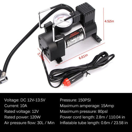 2V Electric Car Tyre Inflator 150PSI Air Compressor Pump Portable