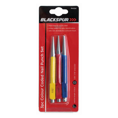 3 PC COLOUR CODED NAIL PUNCH SET