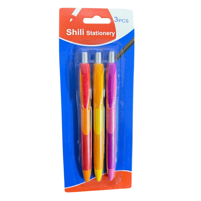 3-Piece Set of Click Pens a retractable design translucent plastic barrels