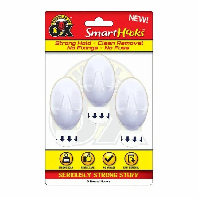 3 Round Hooks Removable No Wall Damage Strong Adhesive Hook 3 x 5cm