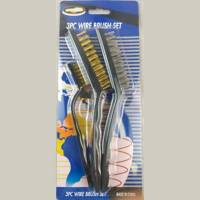 3 Wire Brush Set Steel Brass Nylon Cleaning Polishing Metal Rust Paint Remover
