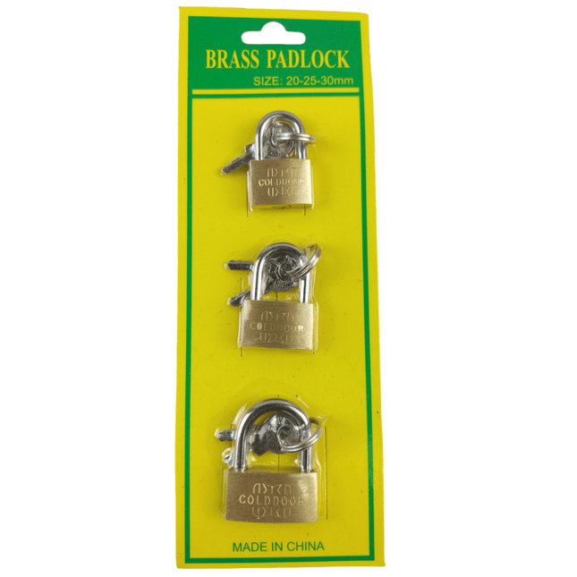 3 x Pack 20 25 30 mm Padlock Brass Lock Security Shackle Luggage Suitcase Bag