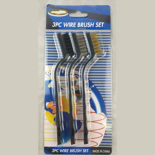 3PC WIRE BRUSH SET SMALL MINI MICRO STEEL BRASS NYLON DIY METAL RUST REMOVER