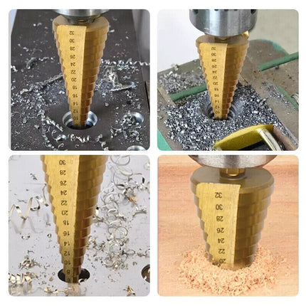 3PCS Large HSS Steel Step Cone Drill Titanium Bit Set +Hole Cutter 4-12/20/32mm