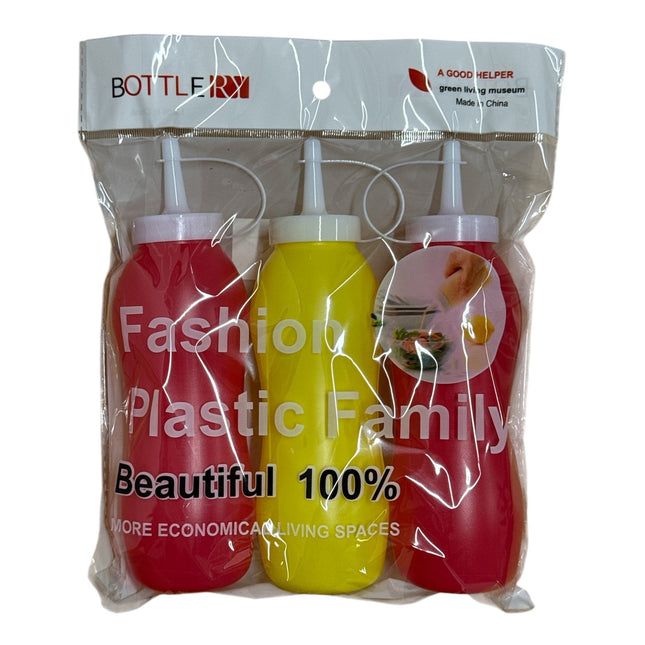 3pcs Squeeze Sauce Bottle Dispenser Mayo Ketchup Mustard BBQ Condiment 500 ML