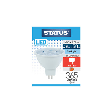 4.5w = 35w = 355 Lumens LED MR16 38° PA Clear Day Light 1 pk Box