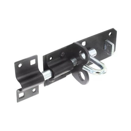 4" Black Tower Bolt with Padlock Security Holes