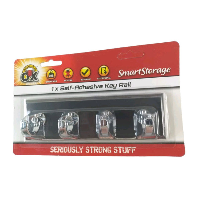 4 Hooks Key Rail Door Holder Rack Self Adhesive Wall Mounted Hanger Strong 18cm