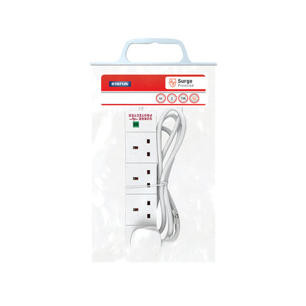 4 Way 2 Mtr Surge Protected Extension Socket White Neon Indicator Plug 1 pk
