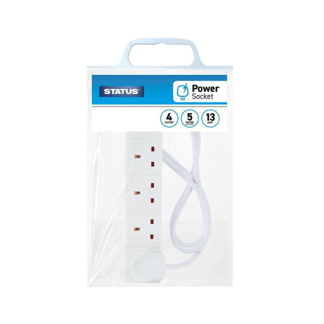 4 Way 5 Mtr Extension Socket White Plug 1 pk