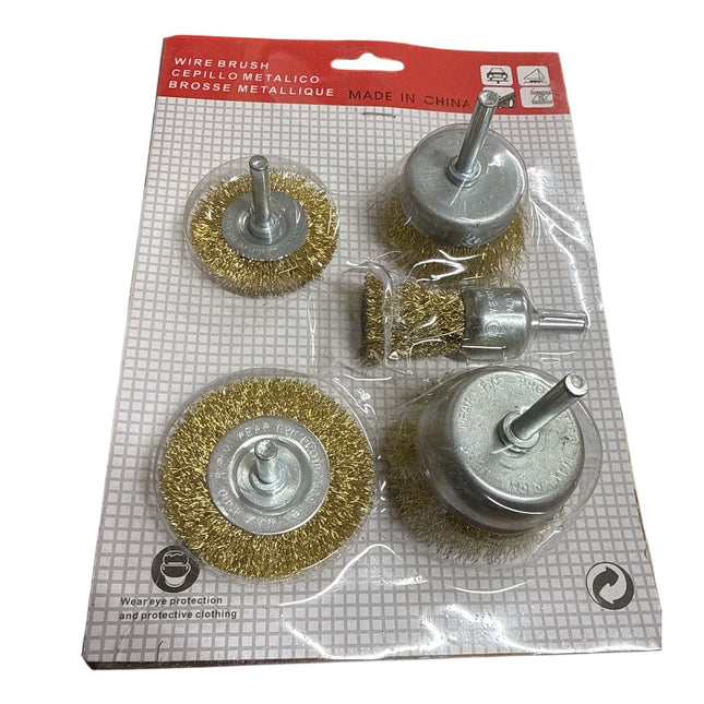 5Pcs Brush Drill Attachment Bit Kit Brass Coated Wire Cleaning Wheel Cup Tool