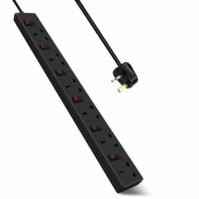 6 Gang Individual Switched Surge Protected 2M Extension Lead Led Indicators