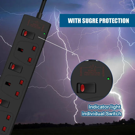 6 Gang Individual Switched Surge Protected 2M Extension Lead Led Indicators