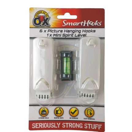 6 Pictures Handing Hooks Strips Self Adhesive Wall Hanging Picture Spirit Level